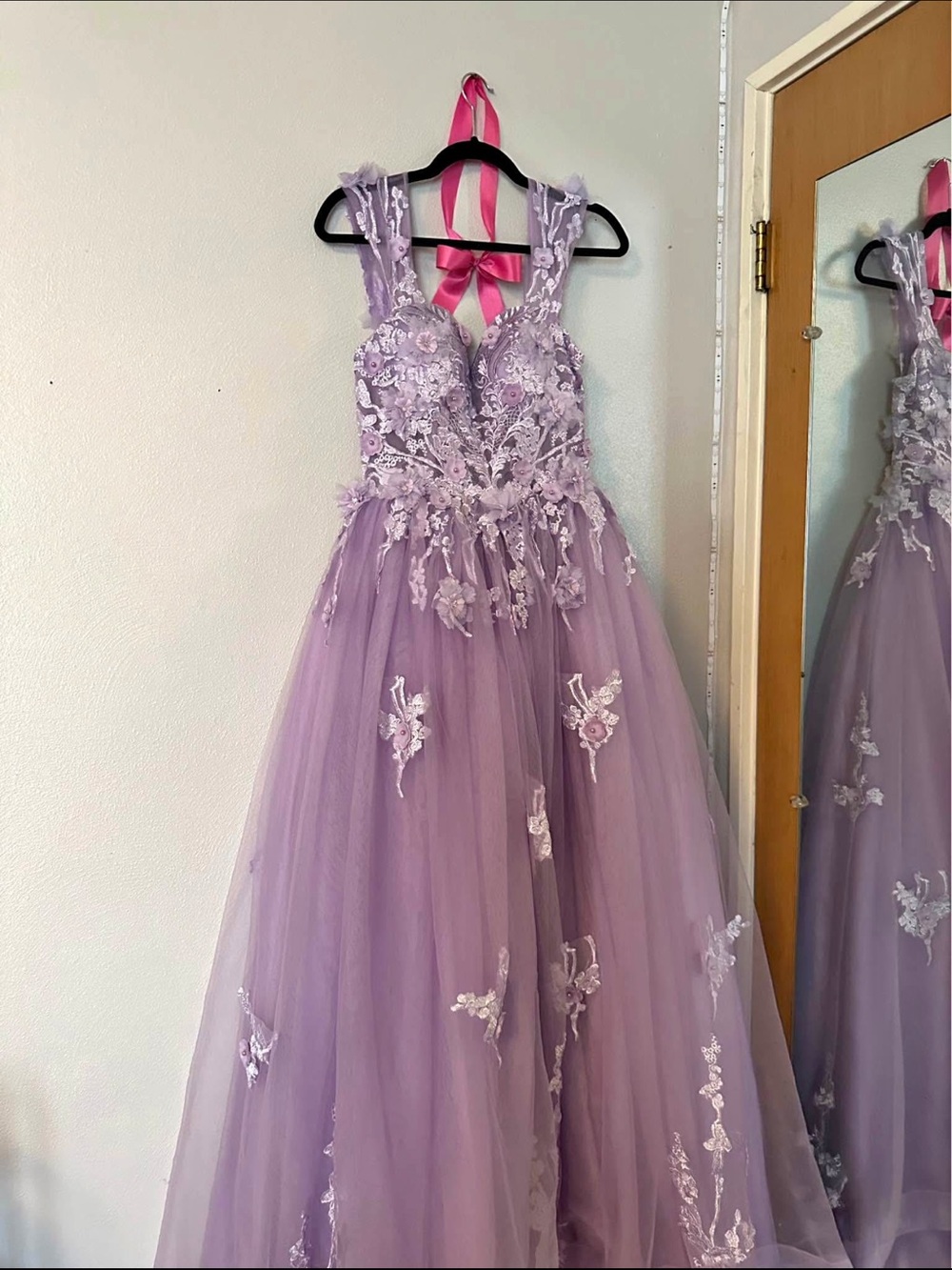 Lilac Floral Appliqué Girls' Tulle Dress